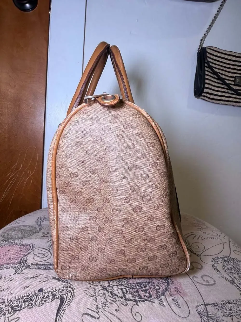 Gucci Vintage Micro GG Supreme Web Stripe Boston Bag